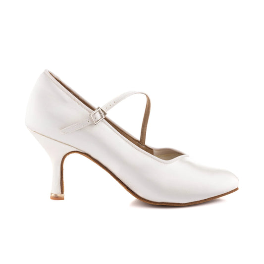 Style #138 - White Satin Diagonal Strap Ballroom Shoe